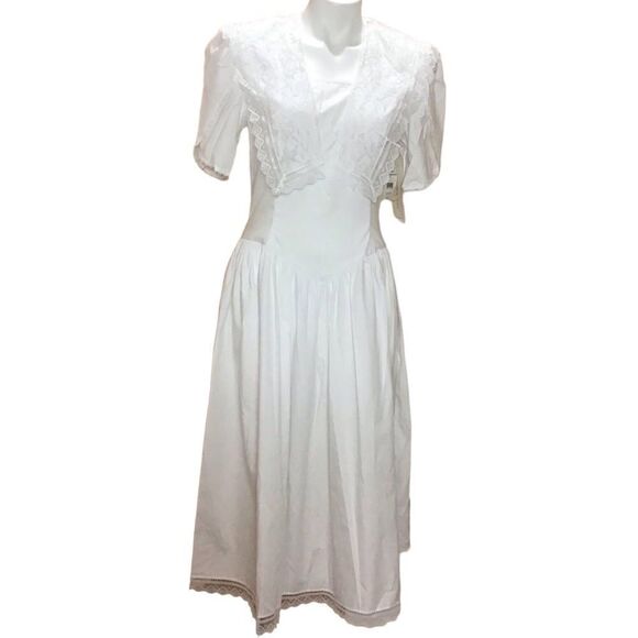 White Gunne Sax Vintage Drop Waist Prairie Lace Midi Dress Size 11/12 Dead Stock - Picture 1 of 16